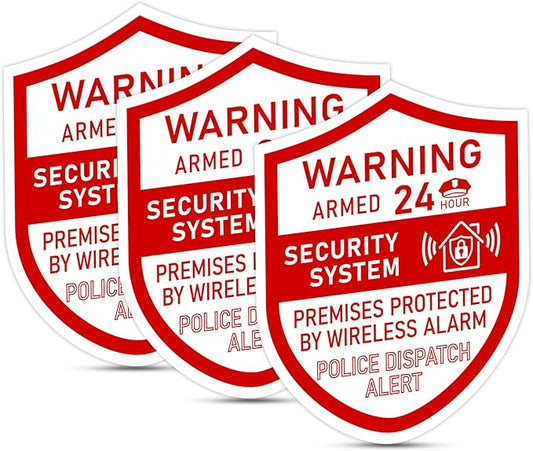 3PCS Security Alarm System Sign for Home，Self-Adhesive Weatherproof 24 Hours Security Warning Sticker ，Safety Protection System for House Doors and Windows，Business Indoor & Outdoor Use 2.8x2.4 In
