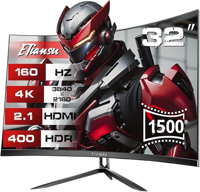 32Inch 4K Curved Monitor,160Hz UHD(3840 x 2160) Curved Gaming Monitor,1ms AMD FreeSync Premium,1500R,125% sRGB,95% DCI-P3,Monitor with Speaker,HDMI2.1,DP1.4,VESA