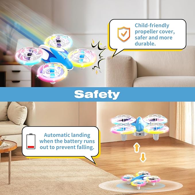 BlueFire Mini Drone for Kids Ages 6-12, RC Drone with Fancy LED Light Show, 360° Flips, Altitude Hold, One-Key Take Off/Landing, 3 Speed Modes, Propeller Protection, Indoor Outdoor Toy Gift for Boys & Girls