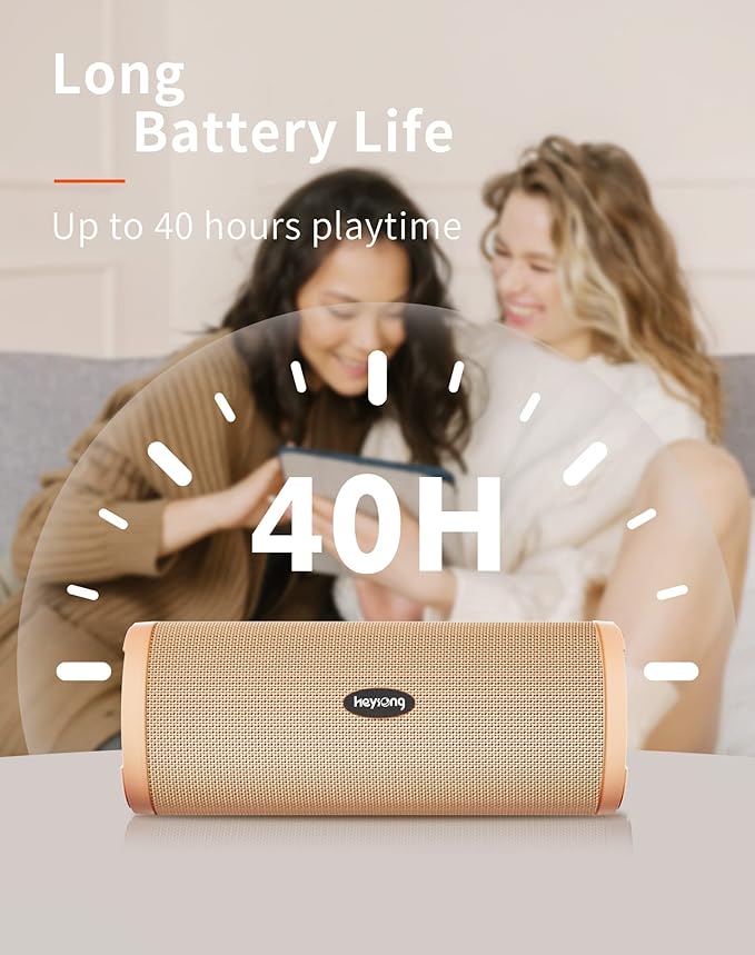 HEYSONG Portable Bluetooth Speaker, Waterproof Wireless Shower Outdoor Speakers, IPX7 Floating, 5000mAh, TF Card, Good Bass, Loud Sound for Beach, Pool, Kayak Accessories, Gifts for Men-Apricot