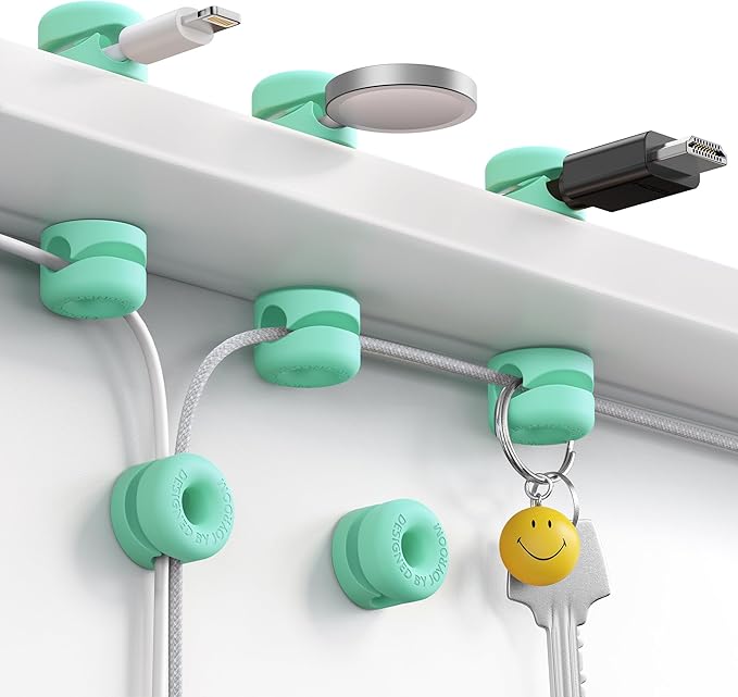 8Pack Cord Organizer JOYROOM Cable Clips [1s Side-Snap Lock] Silicone Cord Holder Cable Management, Adhesive Cord Clips Phone Charger Wire Keeper, Office Workspaces Desk Organization Home Accessories