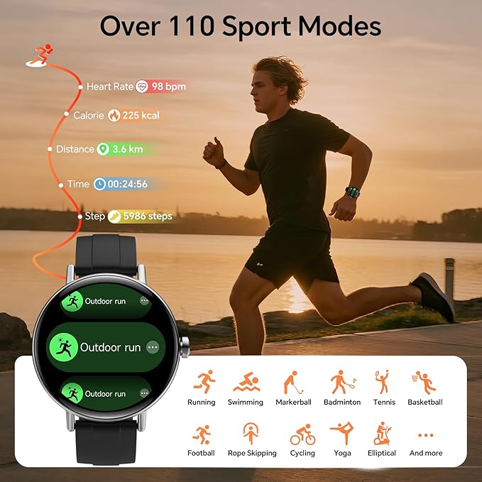 Smart Watches for Men/Womem,1.27" HD Fitness Watch Answer/Make Call, Heart Rate/Sleep/SpO2，Round Smart Watch for iPhone/Samsung/Android,IP68 Waterproof，110+ Sport Mode-Black(2 Bands)