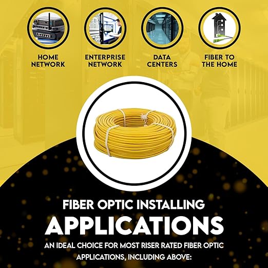 Zipcord Fiber Optic Cable, Duplex, OS2 9/125 Singlemode Networking Cable, Corning, Yellow, Riser Rated, Spool, 1000 Feet