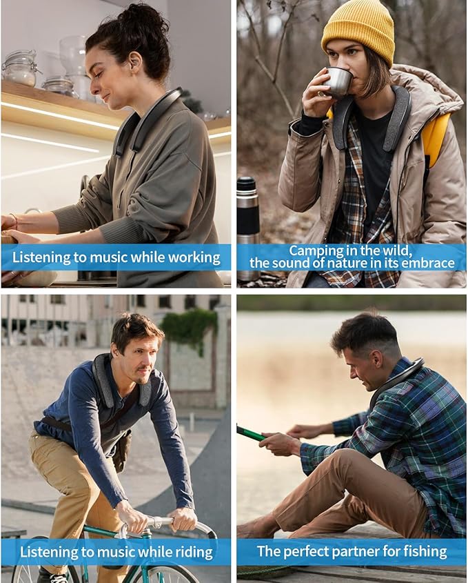 Bluetooth Speaker, Portable Wireless Neckband Home TV Speakers, Theater Stereo Surround Sound with Microphone, Wireless Loudspeaker for Outdoor Sports with Receiver