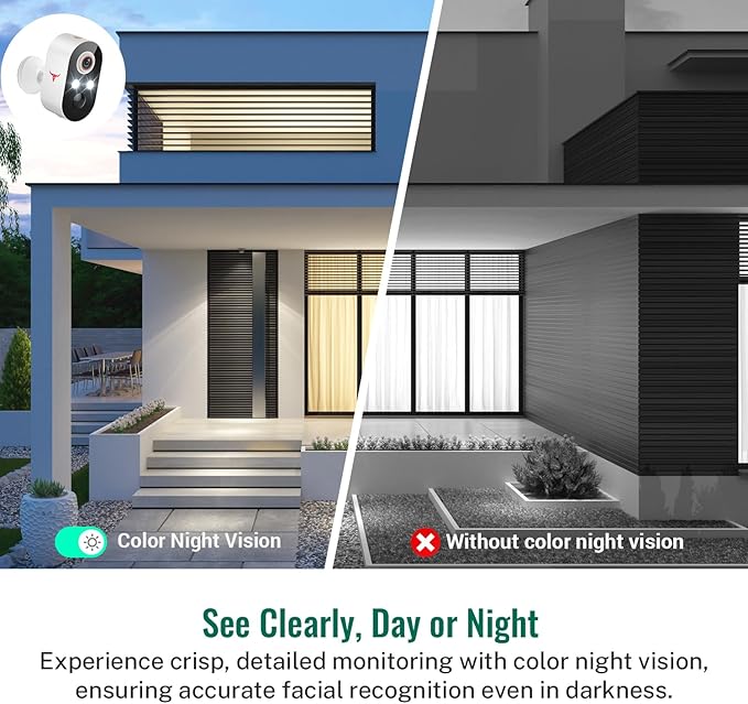 1080P Security Camera Wireless Outdoor with AI Human Detection, Live View, 2.4G WiFi, Home Security System, Instant Alerts, 2-Way Audio, Cloud Storage, Battery Powered (1 Pack)