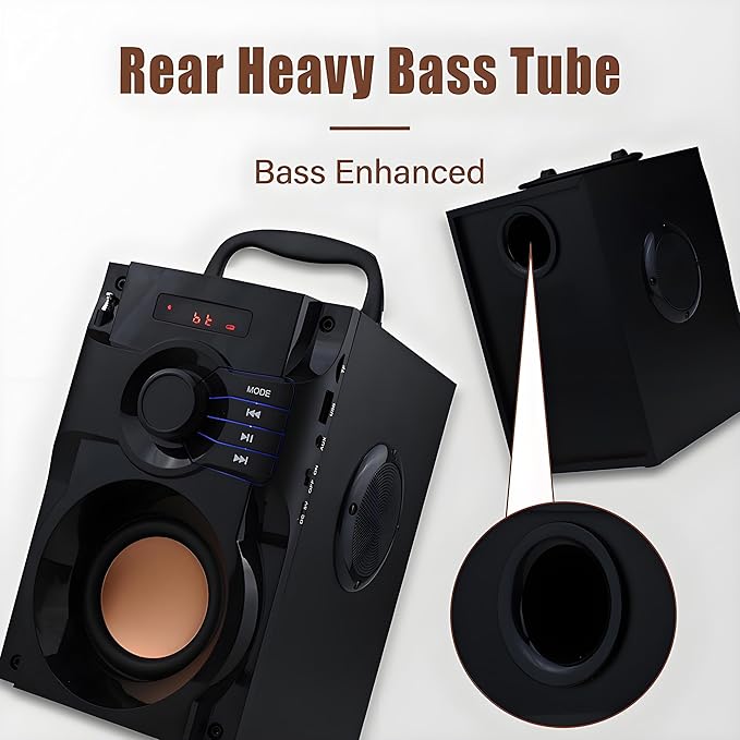 Bluetooth Speaker, Portable Wireless Speaker with Subwoofer Heavy Bass, FM Radio with LED, Remote Control, Phone Holder, MP3 Player for Party, Christmas, Indoor Outdoor, Mobile PC