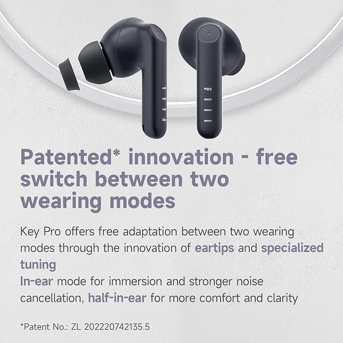 FIIL Key Pro Wireless ANC Earbuds, 40dB Active Noise Cancellation Earbuds, 30Hours Playtime, IPX5 Waterproof, Bluetooth 5.4 Multipoint Connection, TWS Bluetooth Earphone