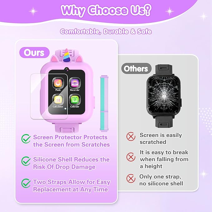Smart Watch for Kids with 39 Games Touchscreen Camera Video, Music Player, Pedometer, Calculator, Calendar, Stopwatch, Flashlight, Alarm Clock 12/24 hr, Birthday Gifts Toys for Girls Ages 3-12