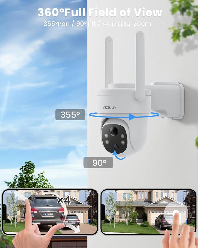 Solar Security Cameras Wireless Outdoor 4 Pack, 3MP Security Cameras Wireless Outdoor, Pan Tilt 360°WiFi Camera with Color Night Vision/PIR Sensor/2-Way Audio/Alexa