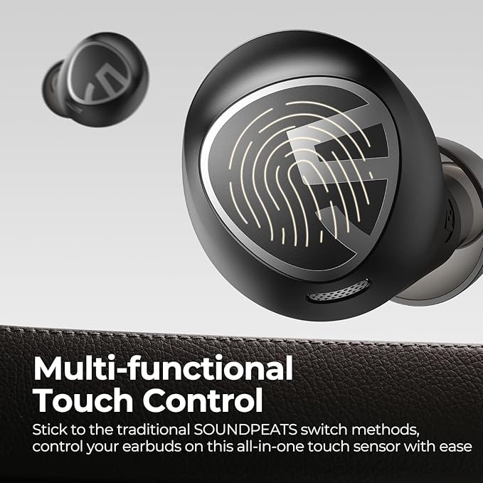 SoundPEATS Free2 Classic Wireless in Ear Earbuds, 30Hrs Playtime Headphones, Bluetooth V5.1 Earphones, Built in Mic for Clear Calls, Touch Control, Single/Twin Mode, Stereo Sound