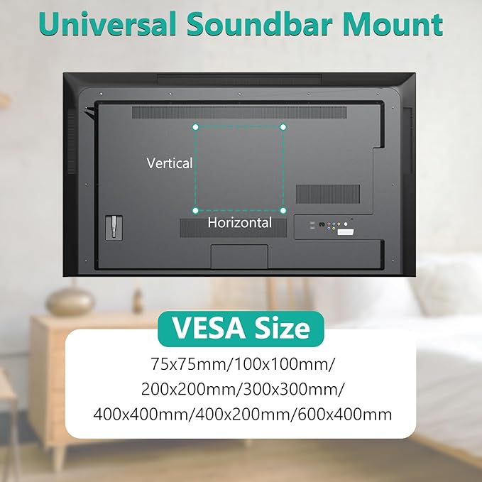 WALI Sound Bar Mount Bracket, for Mounting Above or Under TV, with Adjustable 3 Angled Extension Arm, Fits Most 23 to 65 Inch TVs, up to 33 lbs (SBR202)