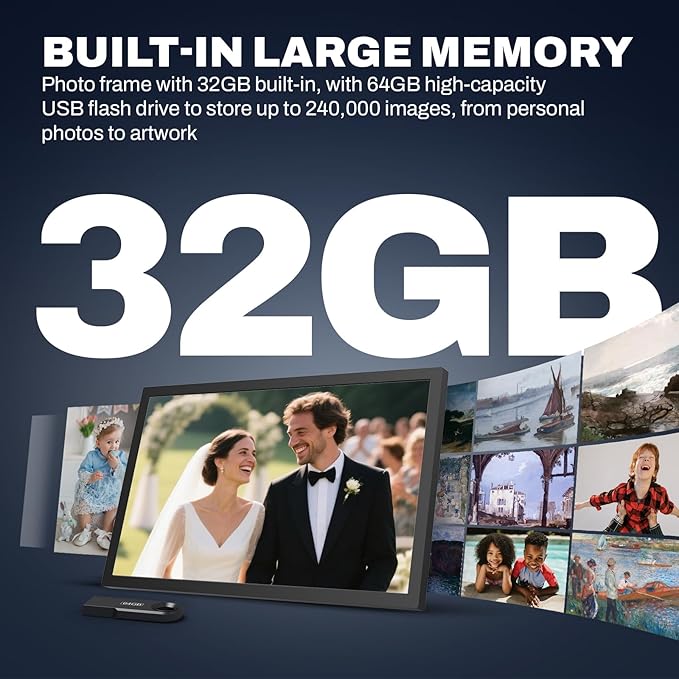 Large Digital Picture Frame 24 inch, 1920x1080 FHD IPS WiFi Digital Photo Frame with Remote, 32GB Storage, Auto-Rotate, Instantly Share Photo/Video via Apps/Email, USB/Mirco SD, Black