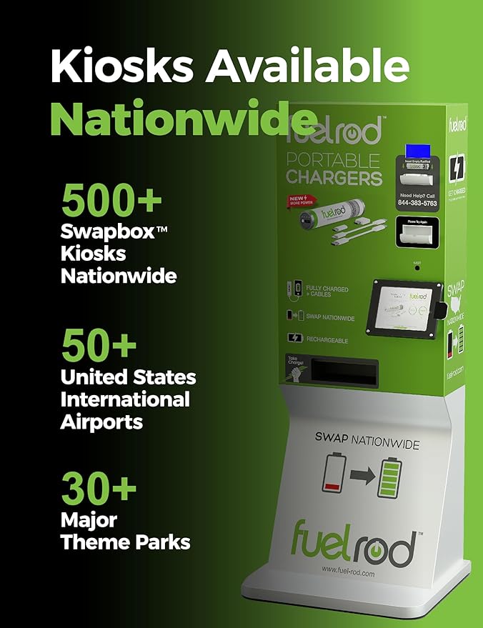 FuelRod USB-C Portable Charger Kit - Pack of 3- Includes All Cables & Adapters Compatible with All Tablets & Smart Phones, Rechargeable Backup Power Bank, Swap for Charged Rod at Kiosk