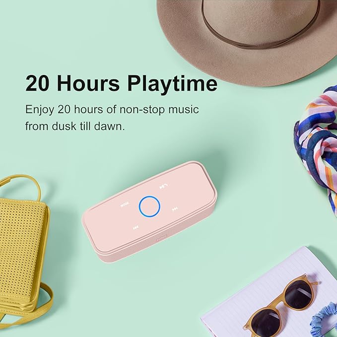 DOSS SoundBox Touch Wireless Bluetooth Speaker with 12W HD Sound and Bass, IPX5 Water-Resistant, 20H Playtime, Handsfree, Portable for Office, Home, Outdoor, Travel- Light Pink