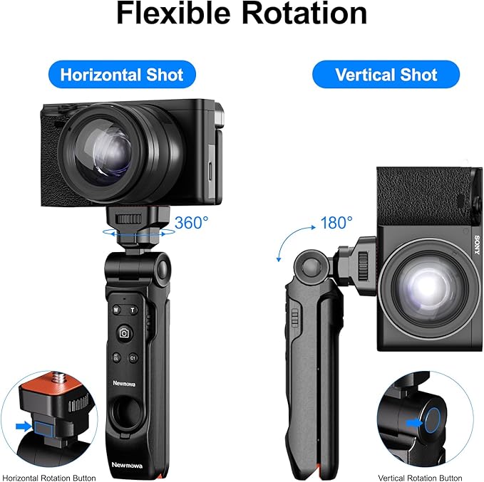 Newmowa Wireless Remote Control Shooting Grip & Mini Tripod for Sony ZV-1, ZV-1F, A7 III, A7R III, A9, A6100, RX100 VII, Canon EOS RP, EOS R, 6D Mark II, 800D, Nikon Z, Z6 II, Z50, COOLPIX A1000