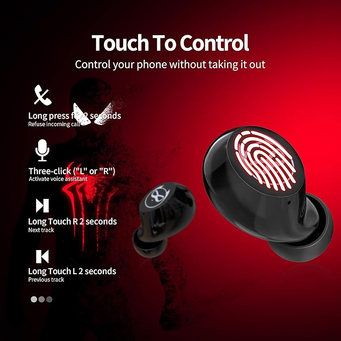 Wireless Earbuds, Touch Control Headset Stereo Sound in-Ear Wireless Earpiece, Bluetooth Earphones with Red Cartoon Charging Case