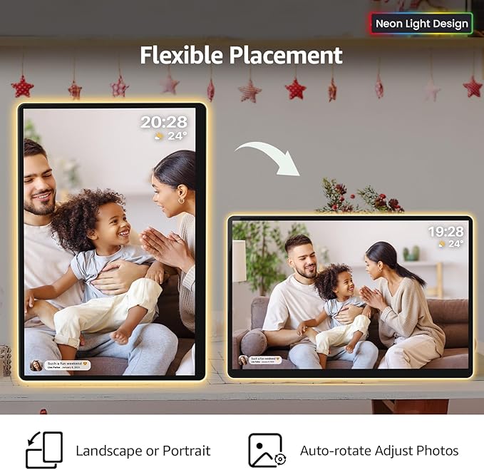 ApoloSign Neon Light Digital Picture Frame - 14" 2K FHD Display | AI Color-Changing LED Strip Digital Photo Frame | Quick Share Photos/Videos, Easy Setup in Frameo App | Best Digital Frame for Gifting