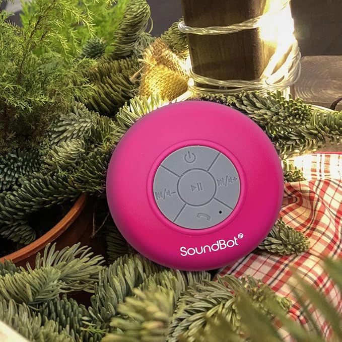 Soundbot SB510 HD Water Resistant Bluetooth Shower Speaker, Handsfree Portable Speakerphone with Built-in Mic, 6hrs of Playtime, Control Buttons and Dedicated Suction Cup for Showers (Pink)