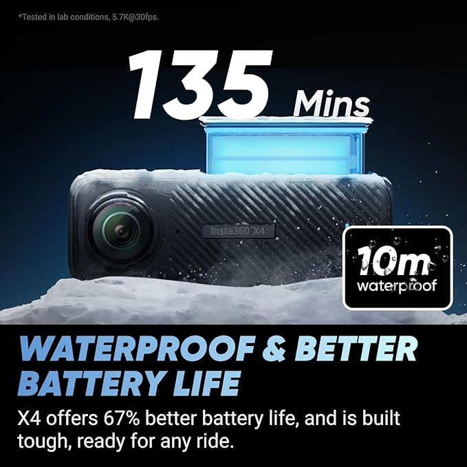 Insta360 X4 Motorcycle Handlebar Bundle - Waterproof 8K 360 Action Camera, 4K Wide-Angle Video, Invisible Selfie Stick Effect, Removable Lens Guards, 135 Min Battery Life, AI Editing, Stabilization
