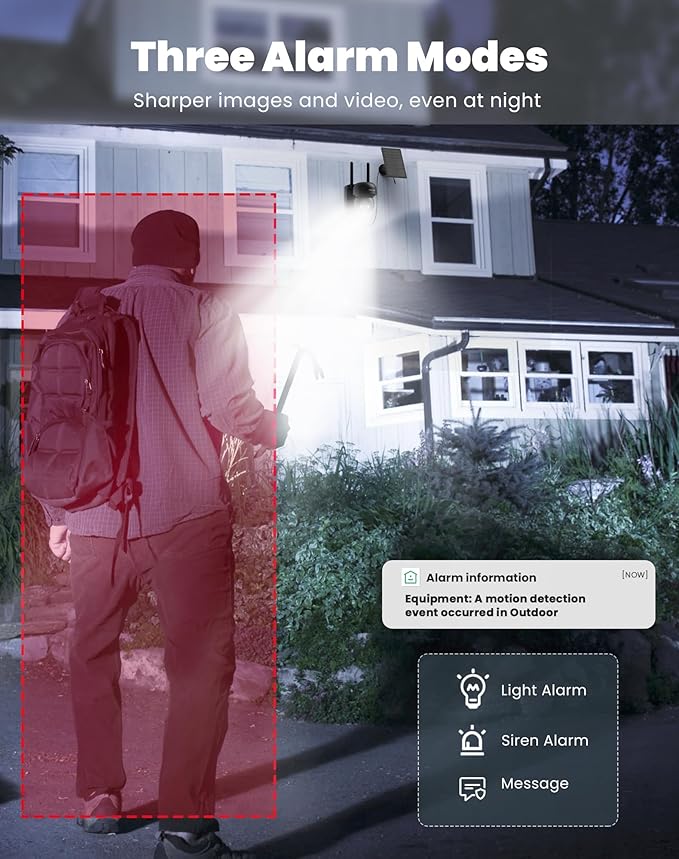 Solar Security Cameras Wireless Outdoor - Battery Power Cameras for Home Security Wifi Cameras Outside Surveillance Camera PTZ 360° Camera System with Floodlight Color Night Vision Motion Sensor Alarm