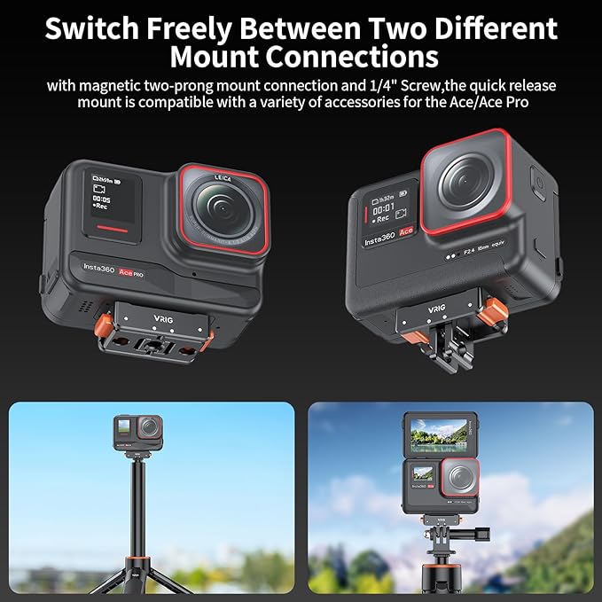 VRIG Magnetic Quick Release Mount for Insta360 X5/ ACE/ACE PRO/ACE PRO2, Magnetic Mount Metal Connection with 1/4" Screw Adapter for Insta360 X4/X3/ONE RS 360 Degree Version/ONE RS Twin/ONE X2