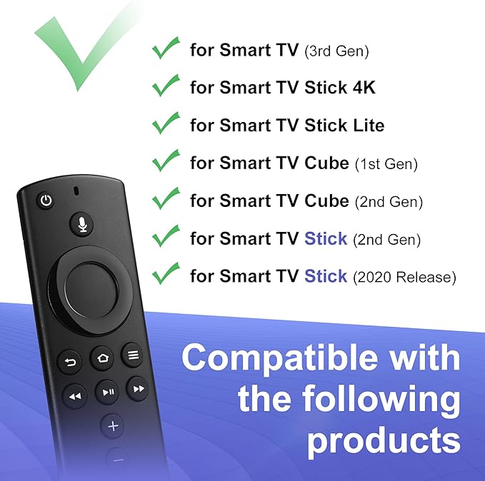 Voice Remote Replacement for Fire Smart TVs Stick (2nd Gen/4K/Lite),TV Cube (1st/2nd Gen),Smart TV(3rd Gen)