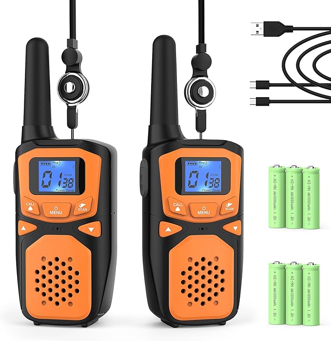 WokTok Rechargeable Long Range 2 Pack Walkie Talkies - 22 Channels VOX Scanning LCD Display - Ideal for Family Camping and Hiking