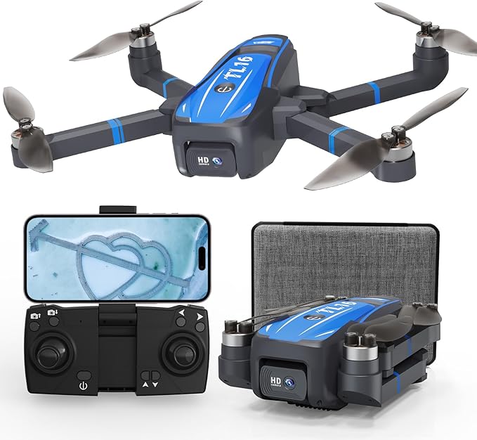 TL16 Drone with 4K HD Camera for Adults, Brushless Motor Drones Optical Flow Positioning 90° Motorised Adjustable Foldable Quadcopter for Beginners, Blue