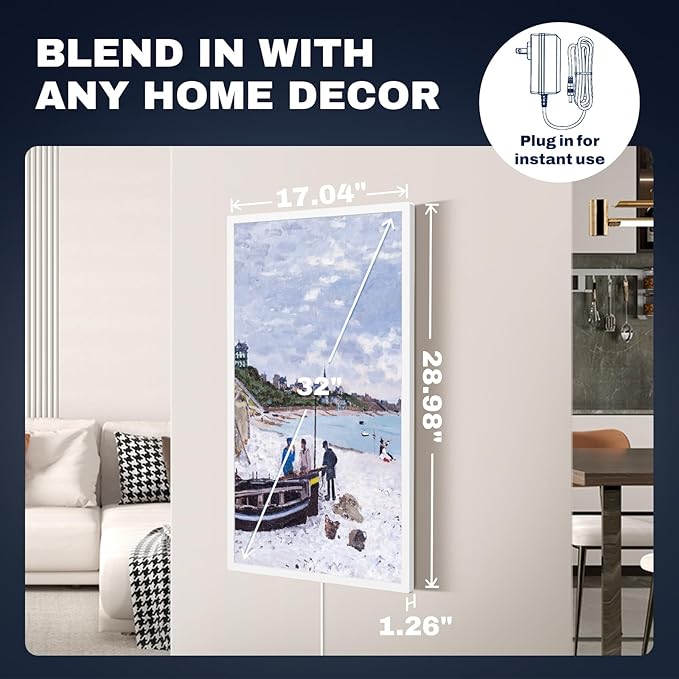 Extra Large Digital Picture Frame 32 inch, 1920x1080 FHD IPS WiFi Digital Photo Frame with Remote, 64GB Storage, Auto-Rotate, Instantly Share Photo/Video via Apps/Email, USB/Mirco SD, White