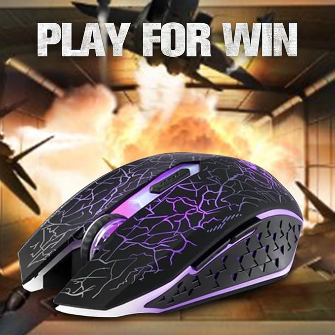 VEGCOO C10 Wireless Gaming Mouse Rechargeable Silent Optical Mice 7 Colors LED Lights, 7 Buttons 2400/1600/800DPI (Black)