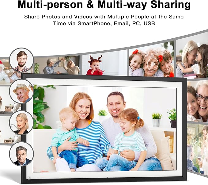 Large Digital Picture Frame 15.6-Inch-WiFi-Photo-Frame - 1920*1080 FHD Touch Screen Digital Frame, 32GB, Tabletop&Wall Mounted, Auto Rotate, Load Photo Video from Phone via APP or Email, Gifts for Mom