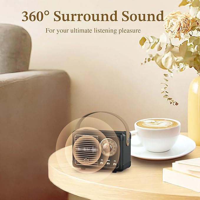 PRUNUS J-999 Retro Bluetooth Speaker,Vintage Decor,Mini Wireless Bluetooth Speaker,Cute Old Fashion Style Support USB/TF Card/AUX for Kitchen Desk Bedroom Office Party Outdoor(Black)