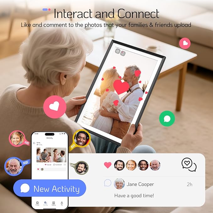 NexFoto 15.6 Inch Touchscreen Digital Picture Frame 64GB, FHD IPS WiFi Digital Photo Frame, Add Photos from Google Photos, Share Photos/Videos via App/USB, Gifts for Birthday/Mom/Women, Black