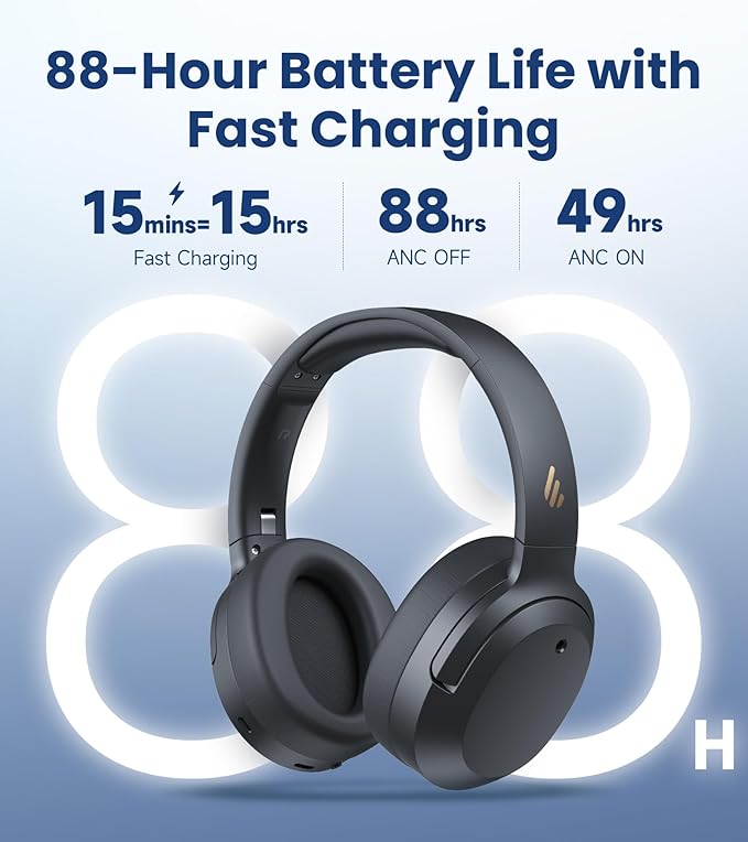 Edifier W820NB Plus Gen 2 Wireless Over-Ear Noise Cancelling Headphone, -49 dB ANC, LDAC Hi-Res Audio, 88H Playtime, Spatial Sound, AI Clear Calls, Bluetooth V6.1 & Multipoint - Dark Gray