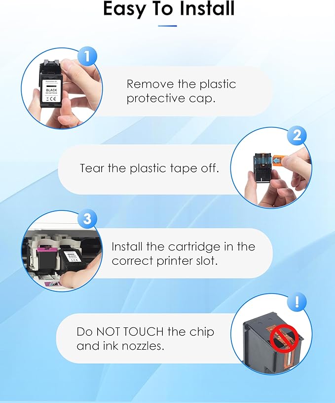 65XL Ink Cartridges Black/Color Combo Pack (3 Pack) Replacement for HP Ink 65 65XL for DeskJet 3755 3772 3700 3752 3722 2600 2622 2652 Envy 5055 5000 5070 5014 5052 Printer (2 Black, 1 Color)