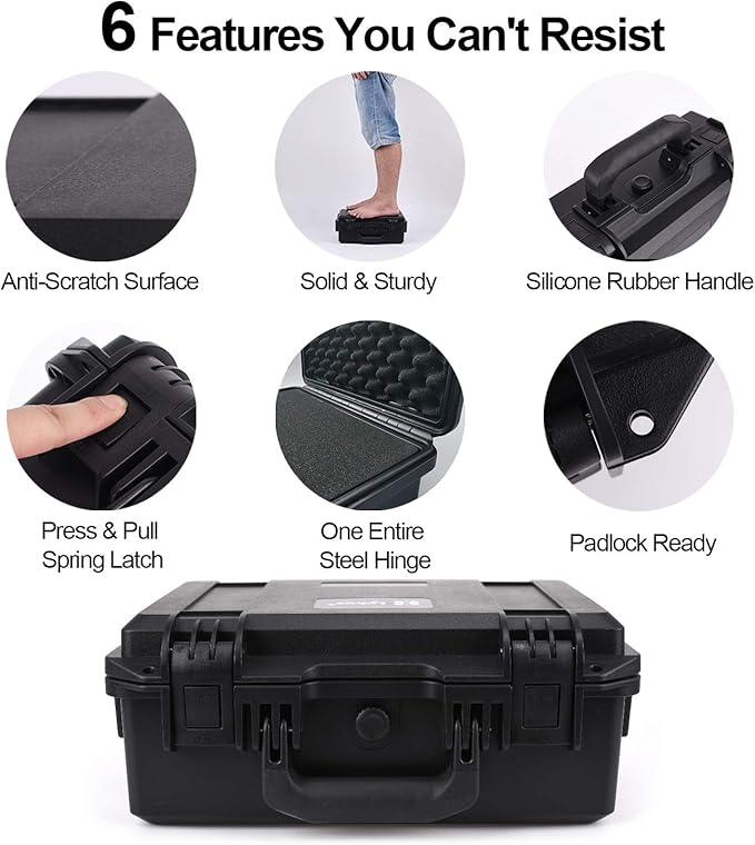 Lykus HC-3810 Waterproof Hard Case with Customizable Foam Insert, Interior Size 14.96x11.02x5.3 in, Suitable for camera,lens,drone,mic,flashlight,telescope,action cam,electronics,tools,and more