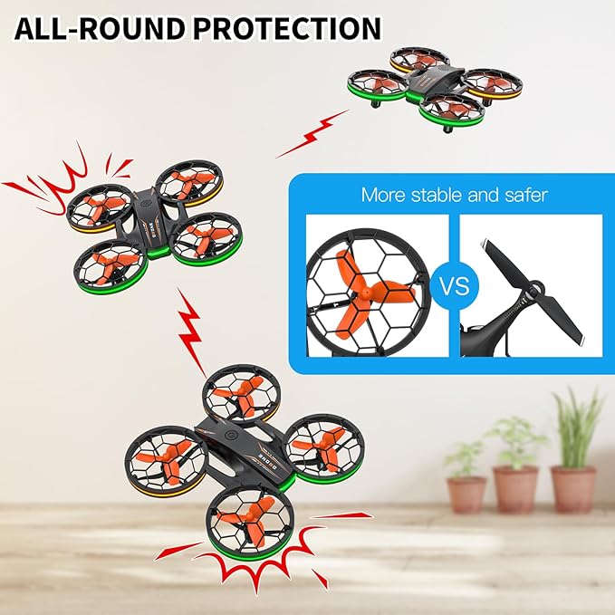 Drones for Kids - RC Drone with Auto Hovering and Headless Mode, Quadcopter with LED Light, Propeller Full Protect, 3D Flips, 3 Batteries, Remote Control, Best Toys Gifts