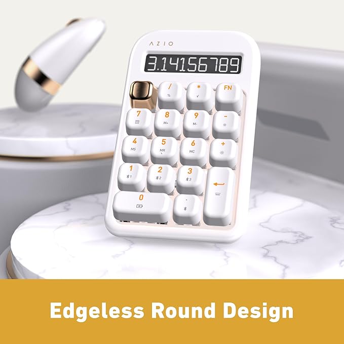 AZIO IZO Wireless Mechanical Calculator & Number Pad (White/Gold) - Bluetooth 5.0 & USB, Gateron-Blue Mechanical Switch, 9 Backlight Modes, Rechargeable, PC & Mac Compatible, White Blossom (IN103)