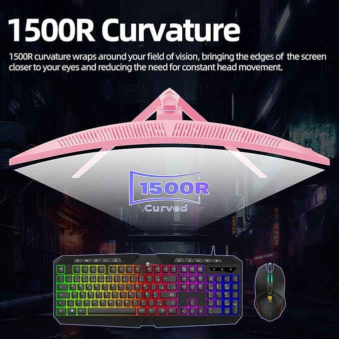Pink 34 Inch Curved Gaming Monitor 4K, 3440x1440 165Hz Ultrawide Computer Monitor, 1500R -Pip 1ms(Mprt) ‌HDR400 125% sRGB, Dci-P3 92%, HDMI/DP, Port, Suitable for Games and Office Work