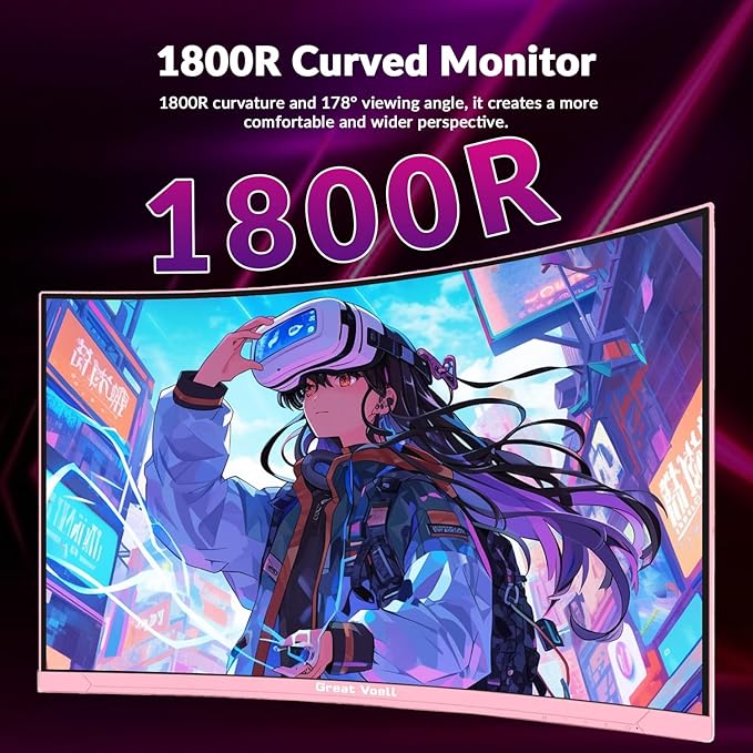 27-Inch Curved Gaming Monitor - 100Hz, FHD (1920x1080), 1ms Response, 1500R VA Panel, AMD FreeSync, Low Blue Light & Flicker-Free, Eye Care, HDMI/DP, VESA 75x75mm - Pink