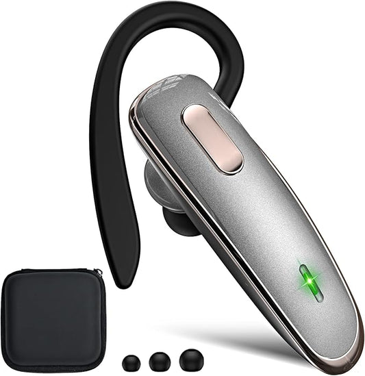 Bluetooth Earpiece, V5.1 Ultralight Wireless Handsfree Headset for Cell Phone with Noise Cancellation Microphone for iOS Android Samsung Laptop Trucker Driver - Grey