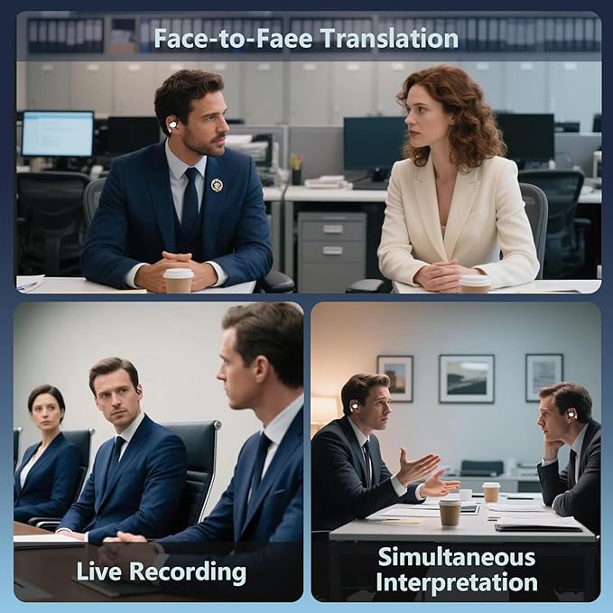 AI Translation Earbuds Real Time 164 Languages 80H Playtime Translator Ear Buds Audifonos Traductores Inglés Español Wireless Earphones Bluetooth Headphones for Travel Business Meeting Learning Black