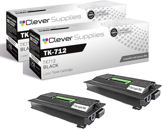 CS Replacement Toner Cartridge Compatible with Kyocera Mita TK-712 TK712 Black FS Series FS 9130 9130DN 9530 9530DN Toner Cartridge 2 Pack