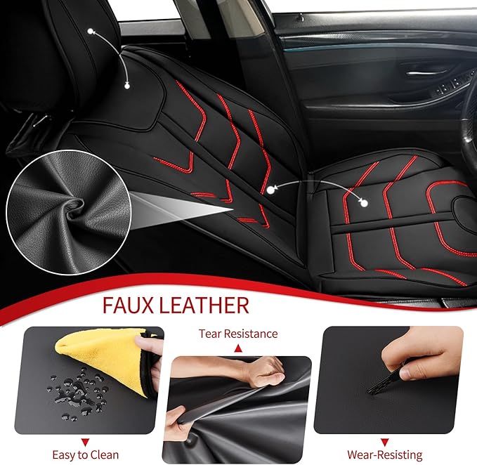 TTX LIGHTING Car Seat Covers 2 Front Seats Fit for Kia Sportage 2009-2026 Waterproof Leather Seat Covers Automotive Seat Cushion Seat Protectors with Airbag Compatible (Black&Red Line)