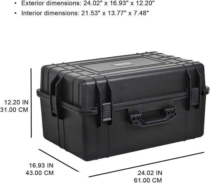 MEIJIA All Weather Waterproof Hard Camera Case,Hard Case with Customizable Fit Foam,Fit Use of Drones,Camera,Equipments,Pistols,Elegant Black (Black, 24.01"x16.92"X12.2")