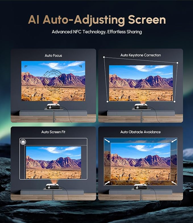 Ultra HD 4K Karaoke Projector & 2 Mics, HDR10+ 1500 ANSI Daytime Home Theater Projector, Autofocus, WiFi Bluetooth, 38W DSP Speaker, 300″Display, NFC Screencast HDMI USB LAN Outdoor Movie Night