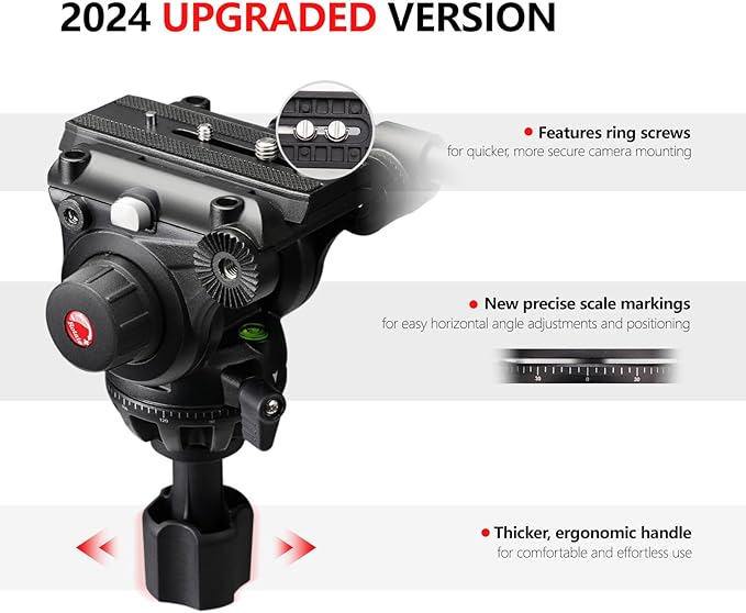 RAUBAY 69" Fluid Head Video Camera Tripod, Heavy Duty Camera Stands for Canon Nikon Sony DSLR, Camcorder, Digital Cine with Ground Spreader, Aluminium Twin Leg, QR Plate, Max Load 17.6lbs (DV-2)