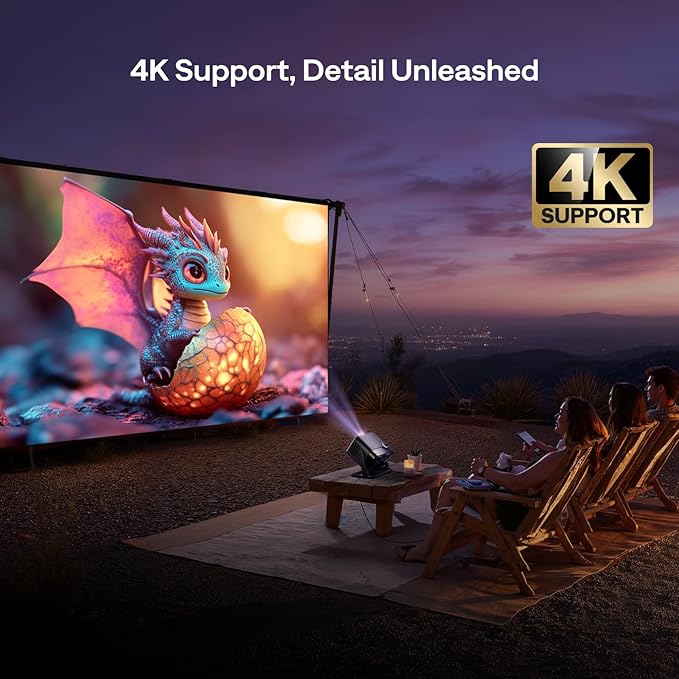 Aurzen BOOM mini Google TV 4K Supported Smart Portable Projector with WiFi and Bluetooth, Outdoor & Home Movie Projector with 20W Speakers DoIby Audio, Real-Time Focus, 500 ANSI Lumens, Black