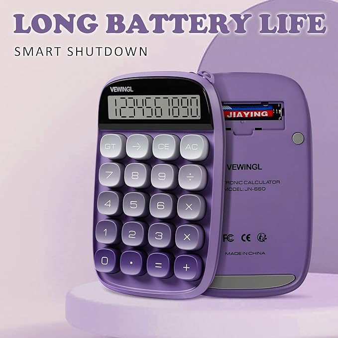 VEWINGL Mechanical Switch Calculator, 10 Digit LCD Display and Buttons, Great for Everyday Life and Basic Office Work, with Battery