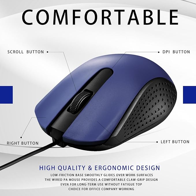 30 Pcs USB Wired Mouse Computer 3 Button Mice Bulk Corded USB Mouse for PC Desktop Laptop Computer Office School Home Classroom Supplies (Blue)